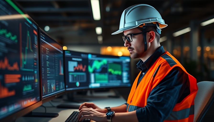 AI in construction industry: Worker analyzes data on screens