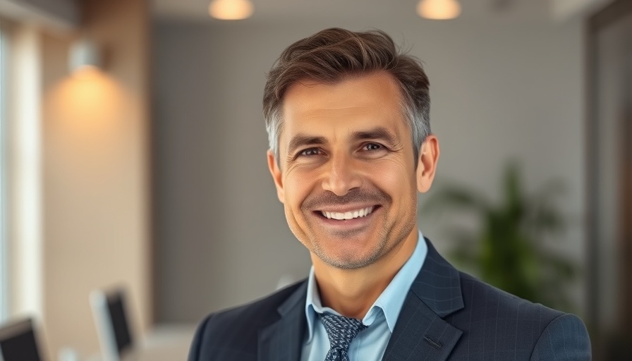 Professional man in a suit smiling, illustrating innovation in mortgages.