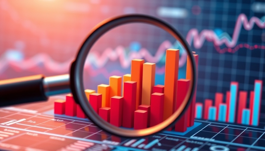 3D bar graphs magnified in a futuristic business analysis.