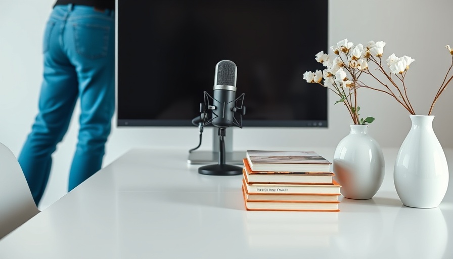 Minimalist workspace with computer and microphone, Is HeyPiggy Worth It review setup.