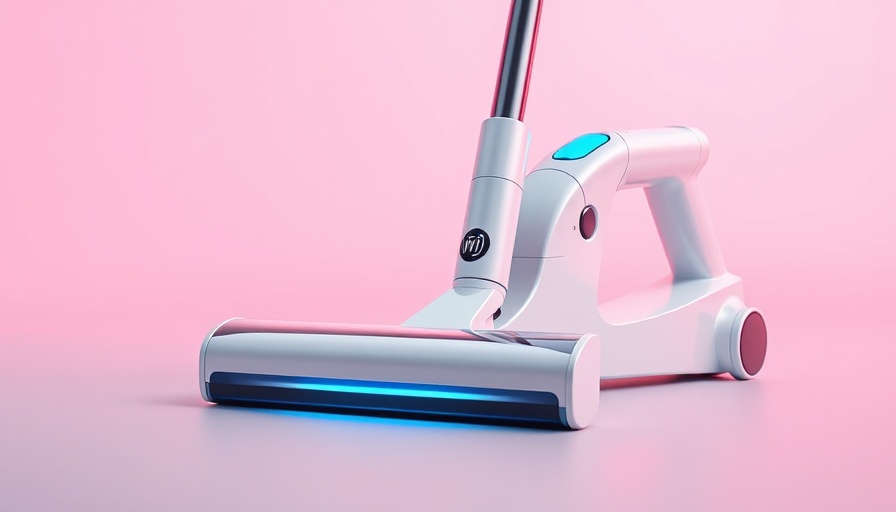 Sleek cordless vacuum cleaner on pastel backdrop.