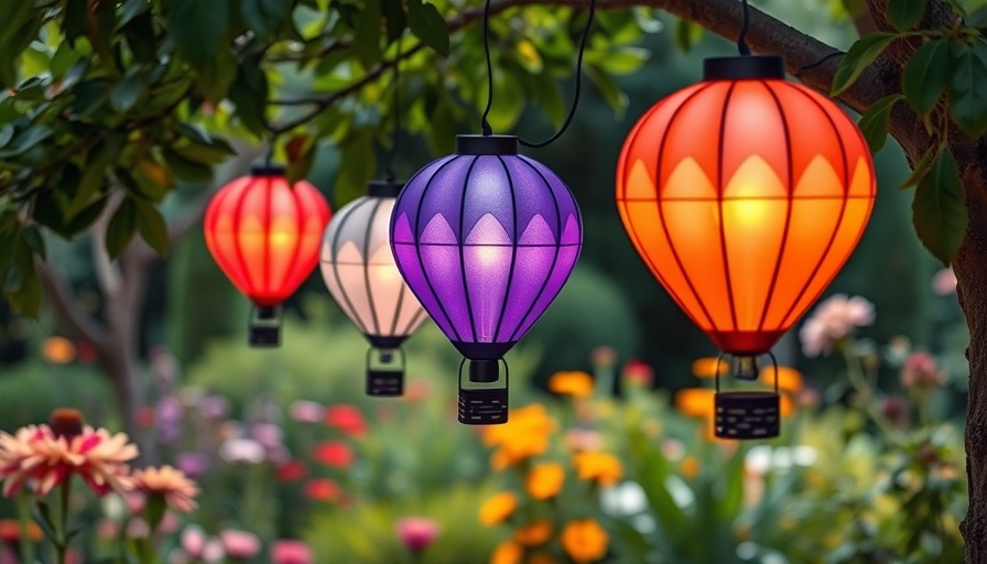 Aldi hot air balloon solar lights in a garden setting.