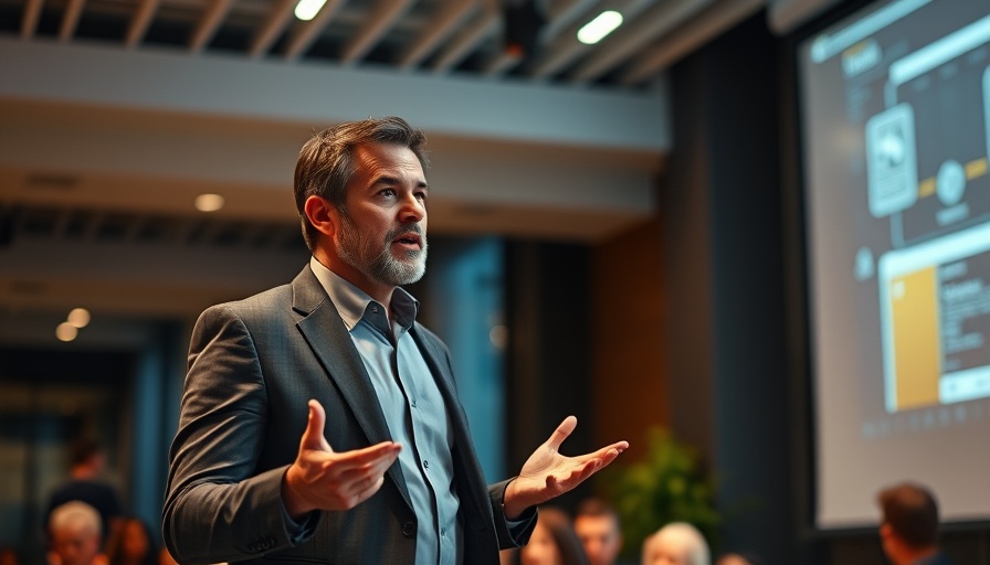 Confident presenter at Derby Energy Network event in modern interior.