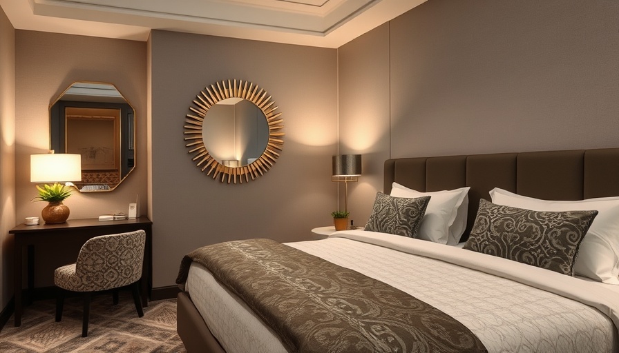 Boutique hotel bedroom with modern decor and cozy ambiance.