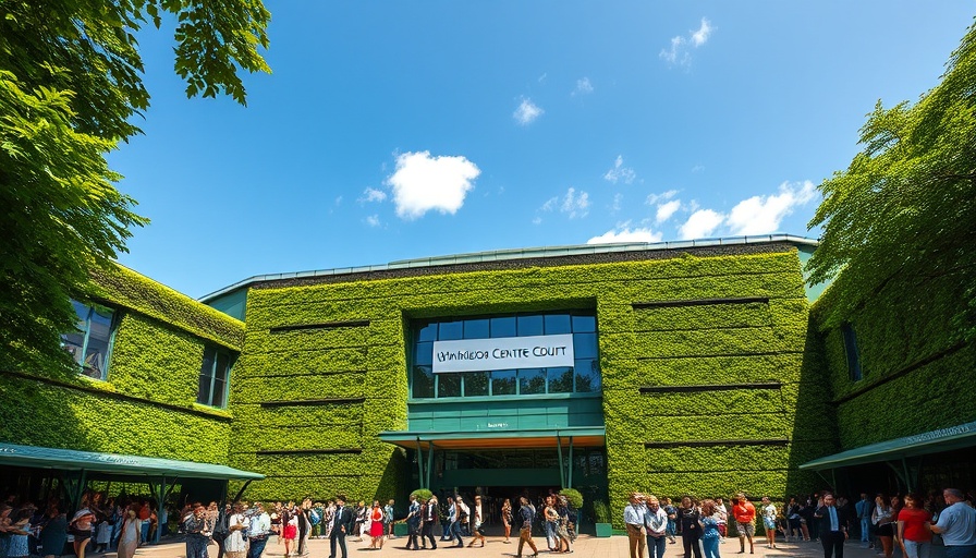 Wimbledon Centre Court with lush greenery and visitors.