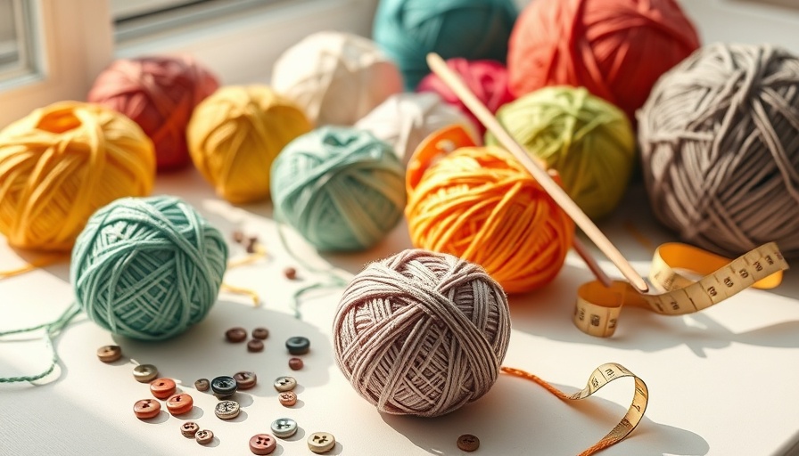 Colorful yarn balls and knitting setup on white background, places to sell crafts and handmade goods.