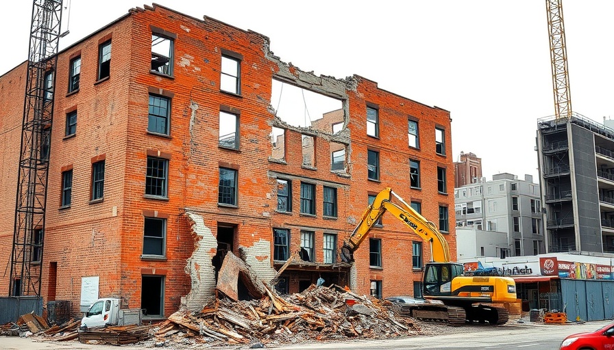 Partially demolished building and excavator illustrating Party Wall Act London.