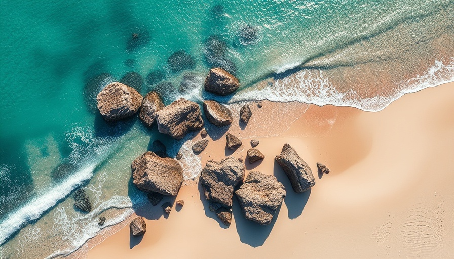 Hidden beach near London with rock formations in turquoise sea.