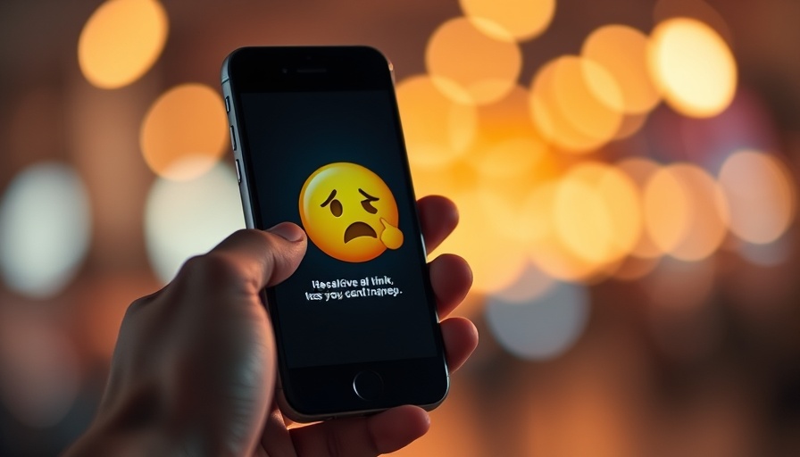 Smartphone screen showing emoji and text during email outages.