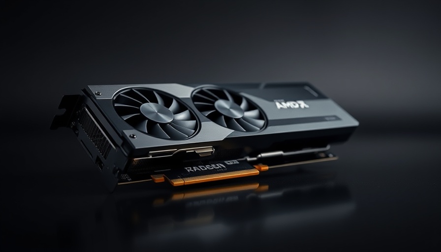 AMD Radeon AI Pro R9700 GPU in a sleek photorealistic setting.