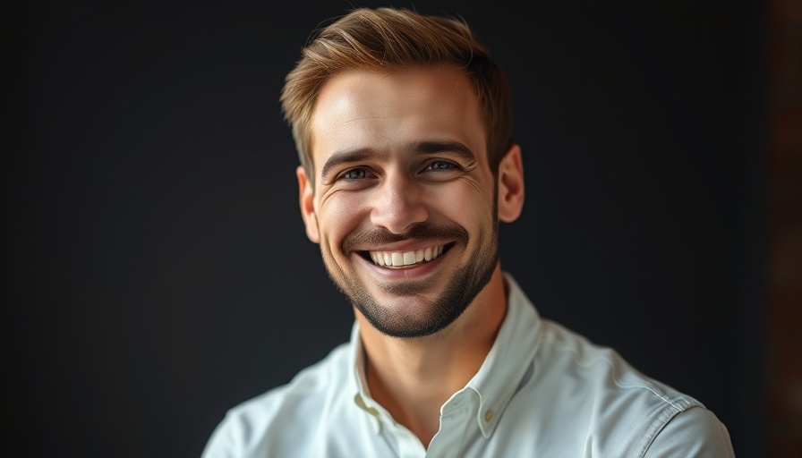Man smiling confidently in studio portrait for mortgage advice.