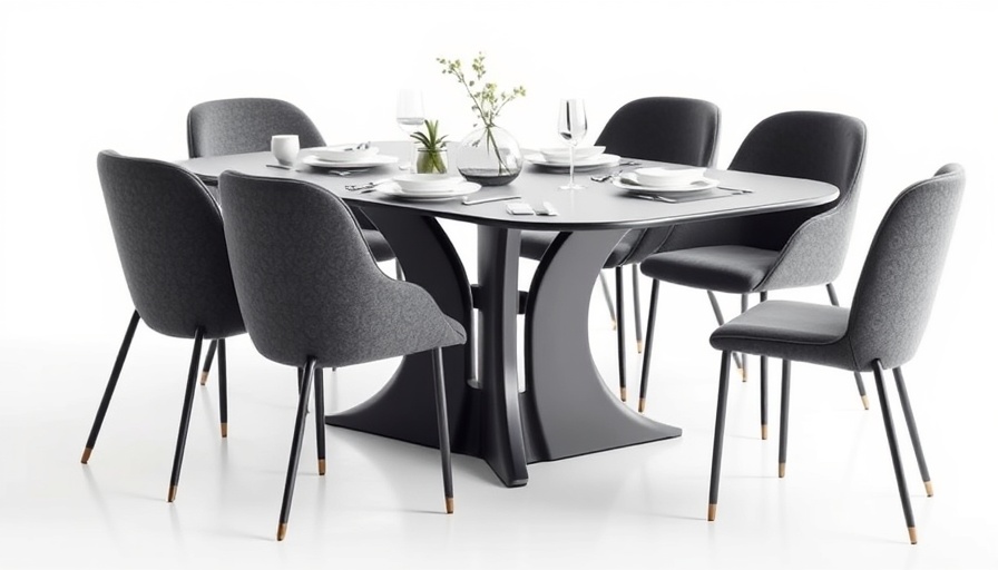 Foowin Dining Set Elegance with dark gray table and chairs, elegantly set.