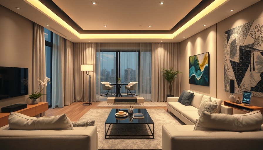 Modern living room featuring smart luxury home automation devices.