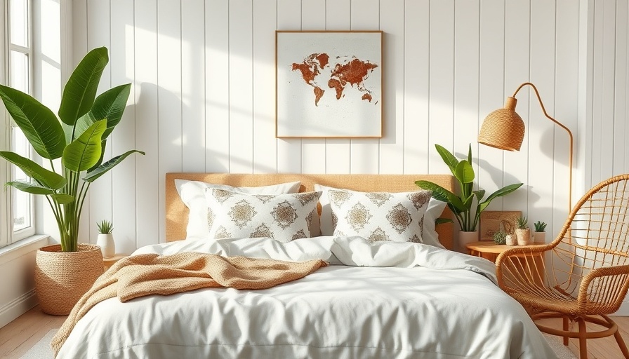 Contemporary eco-friendly bedroom design with plants and natural textures.