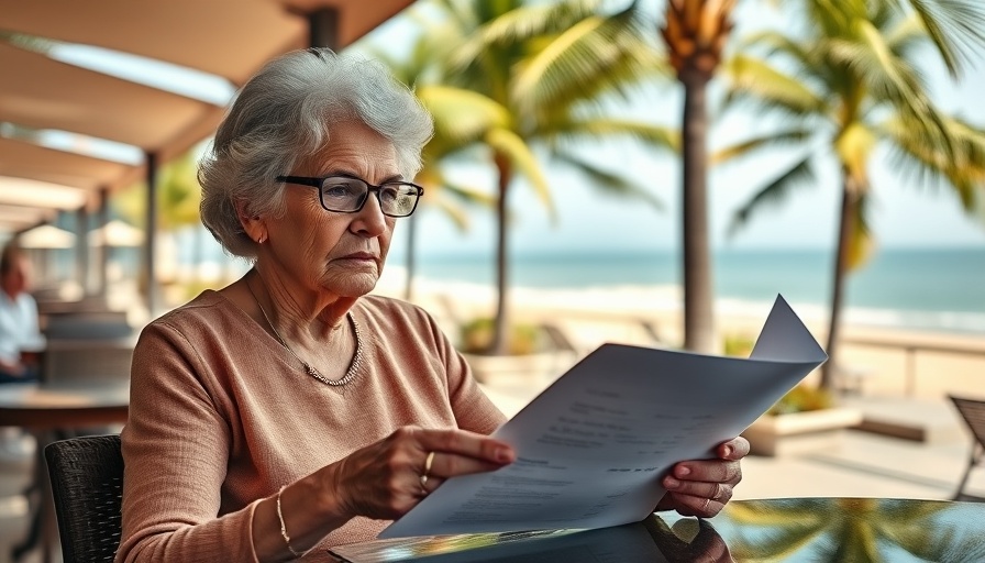 Elderly woman contemplatively reading documents outdoors, HMRC pension tax refunds.
