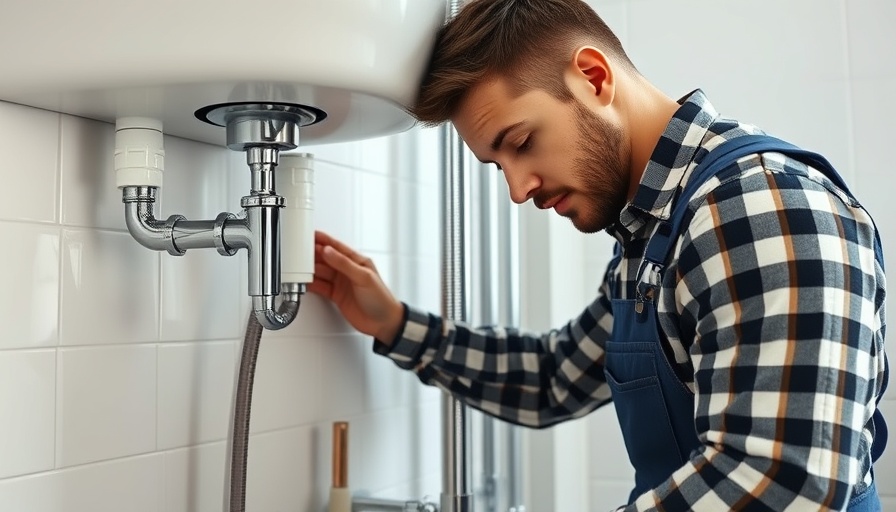 Plumber examining bathroom pipes during renovation.