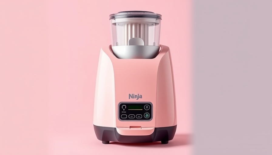 Pastel-colored Ninja Creami ice cream maker against a solid background.