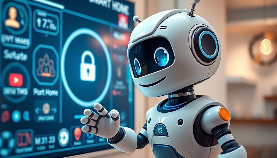 Futuristic cartoon robot with smart home interface, illustrating Smart & Connected Homes