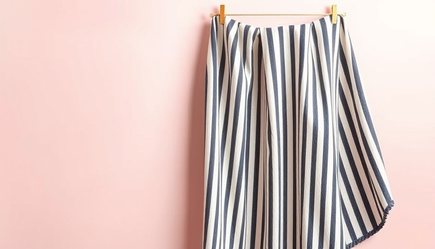Designer-inspired striped towel from H&M Home on pastel background.
