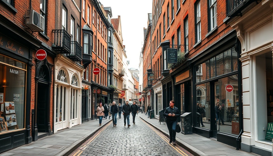 Charming cobblestone street in London with historic architecture.