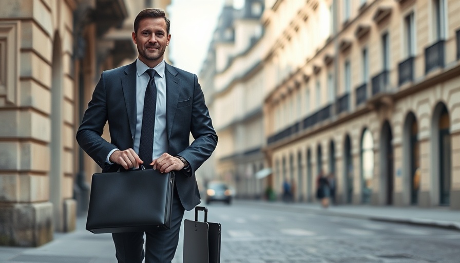 Professional man in suit walking confidently on a city street, related to over-medicalising anxiety and depression.