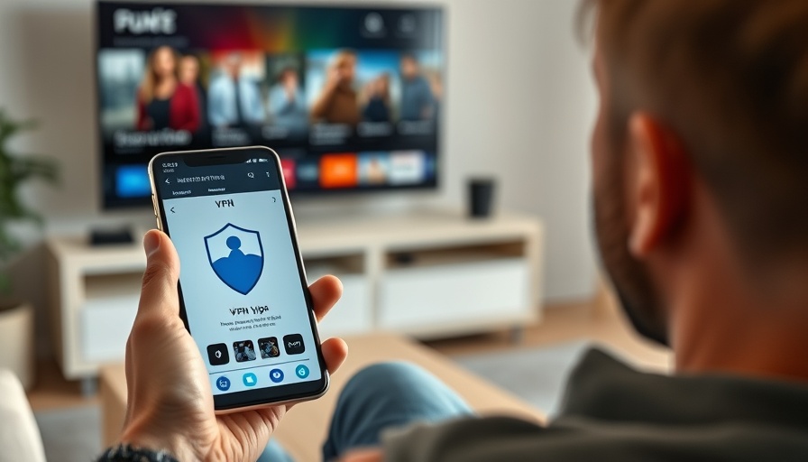 Person holding phone with VPN app in living room, UK businesses switching VPNs to proxies.