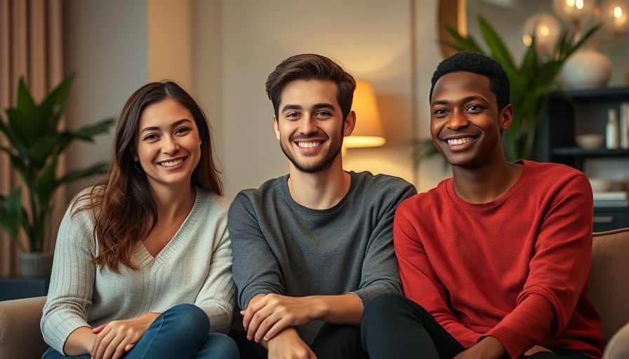 Three young adults smiling in a modern room with plants, illustrating environmental compliance.