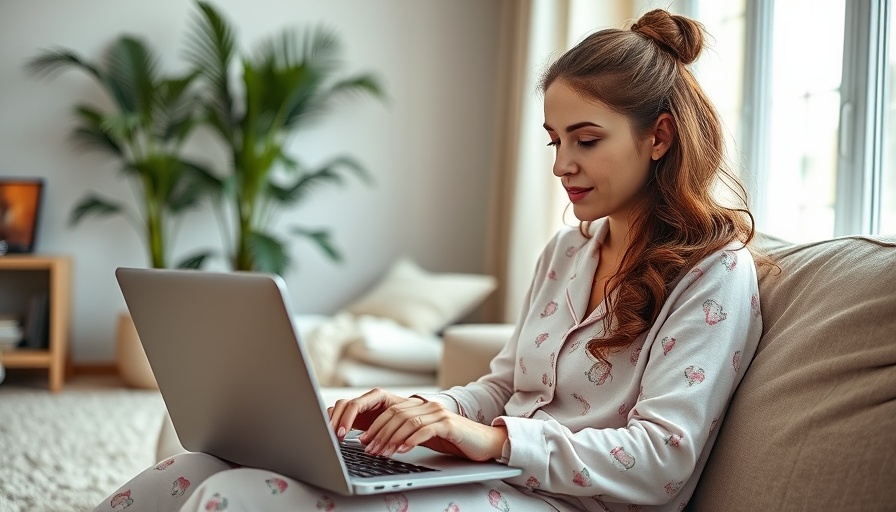 Woman working on laptop at home, TopSurveys Review scene.