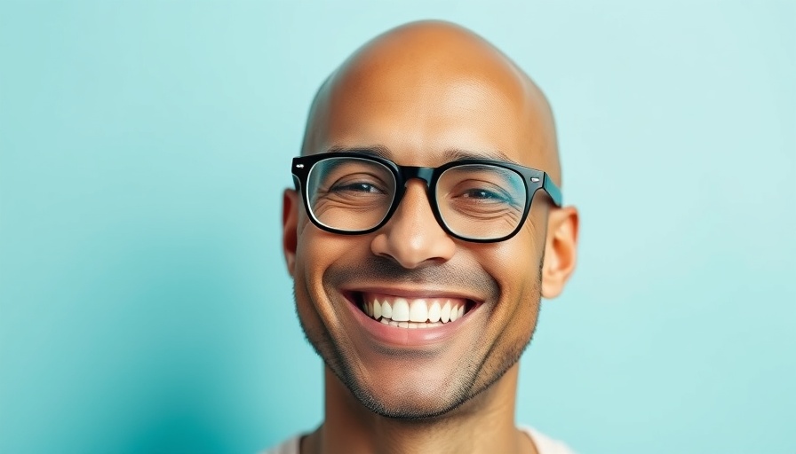Cheerful bald man smiling against a blue background, related to Non-UK National Lending Rules.