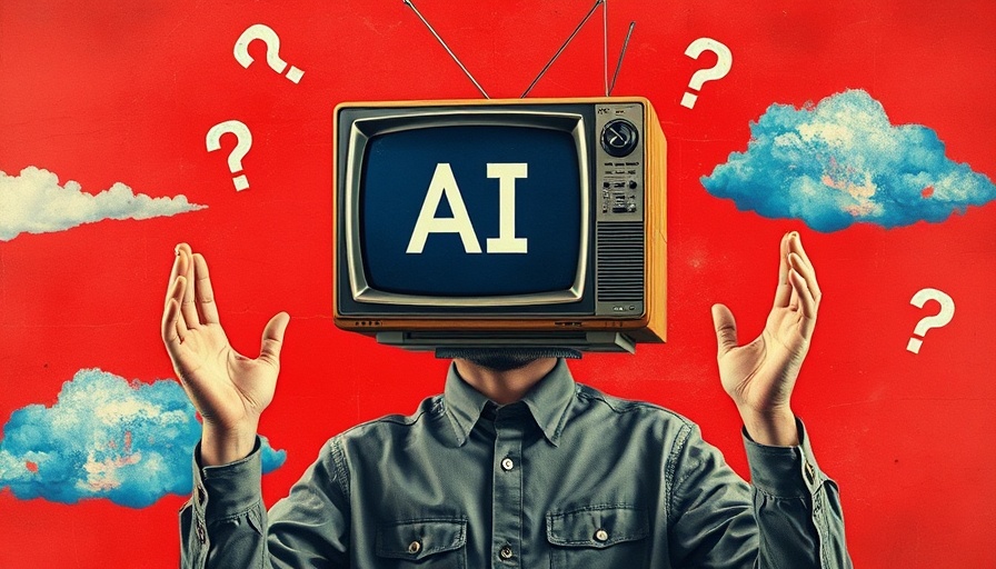 Collage art of person with TV head labeled 'AI', questioning futuristic tech.