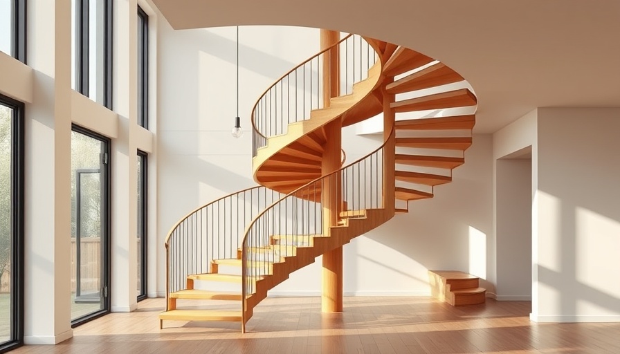 Modern minimalist wooden spiral staircase in a bright home interior.