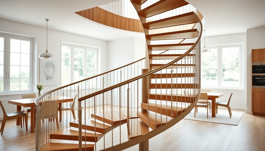 Custom spiral staircase in bright minimalist interior.