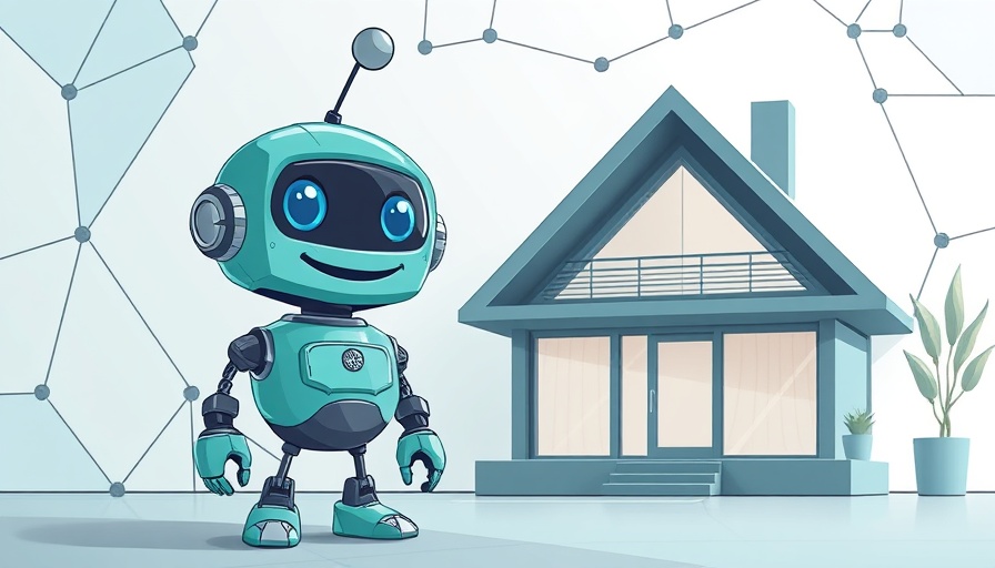 Teal robot with connected home design representing smart technology