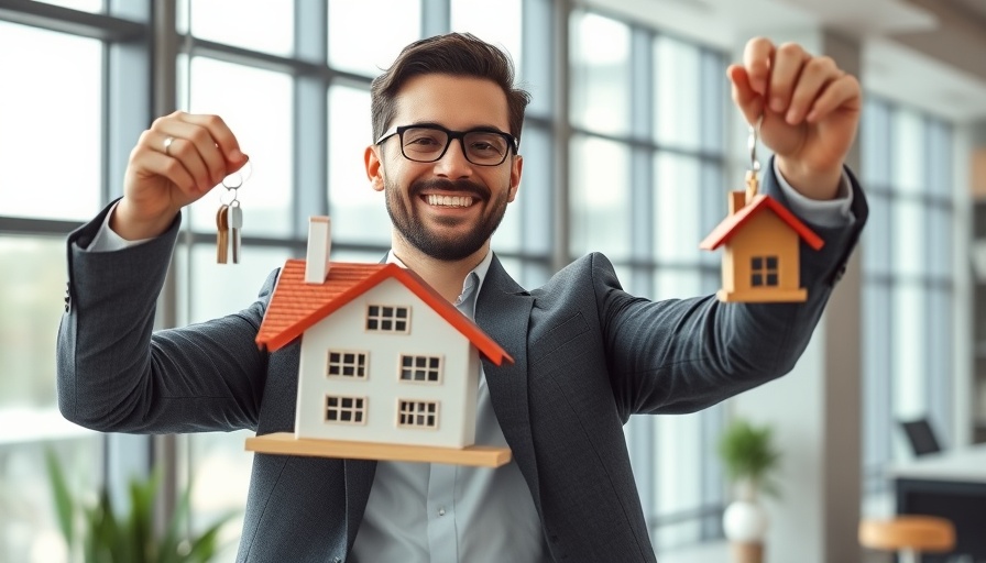 Man holding model house and keys, representing increasing rental yield.