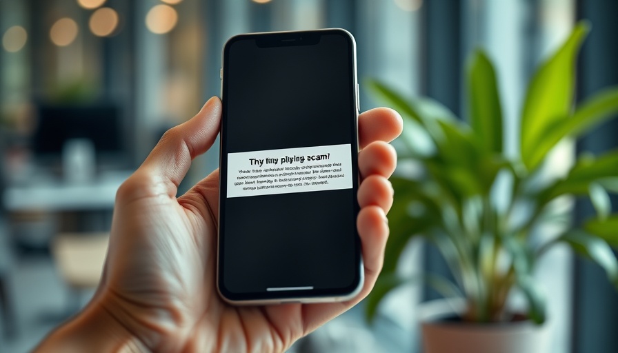 Smartphone displaying Booking.com phishing scam message in office.