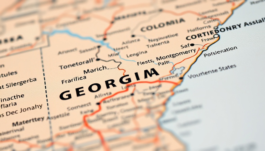 Southeast map close-up with Georgia highlighted for real estate investment.