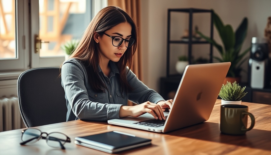 Focused female typing in stylish home office with natural light