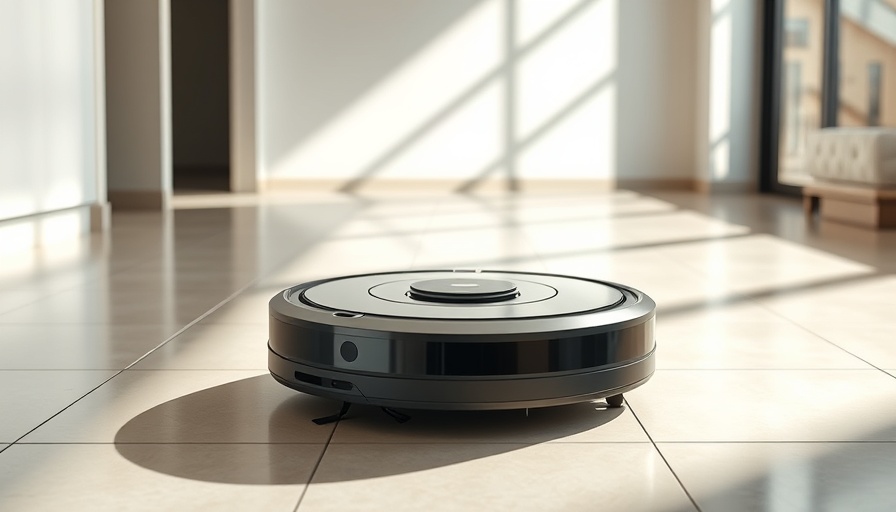 Sleek robot vacuum mop on sunlit tile floor, modern home.