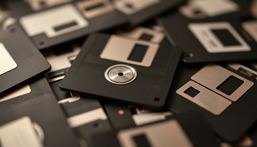 Close-up of vintage floppy disks arranged together, building floppy disks from scratch.