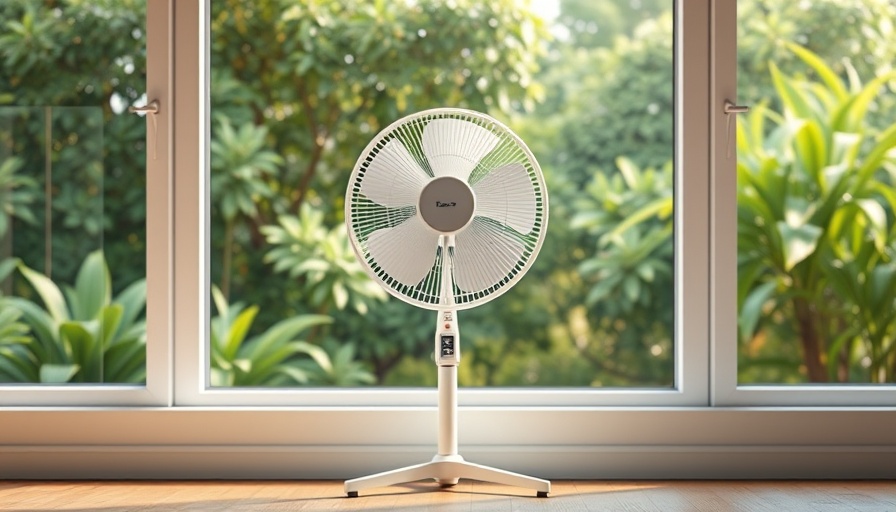 Optimally placed fan by window with natural light for cost-saving.