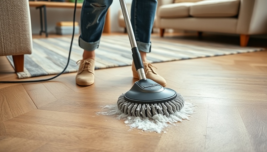Person cleaning with electric scrubbing brush in living room.