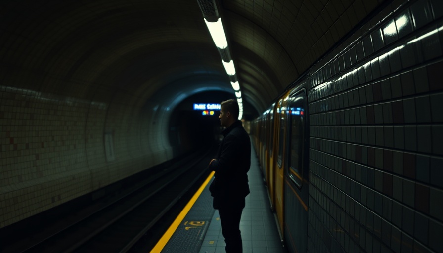Dimly lit London Underground station showing delays.