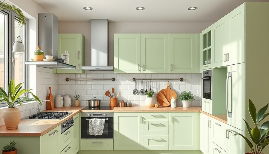 Modern kitchen with pastel cabinets and decor, showcasing kitchen painting shortcuts.