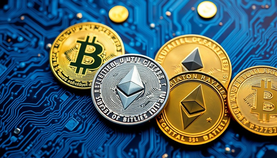 Various cryptocurrencies on a circuit board, highlighting targeted malware against Russian crypto developers.