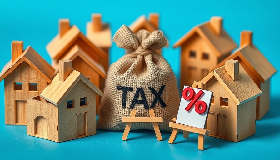 Tax bag replacing stamp duty with wooden houses around.