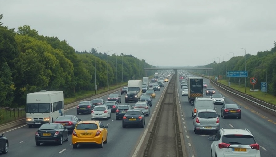 Dense bank holiday getaway traffic on a busy highway.