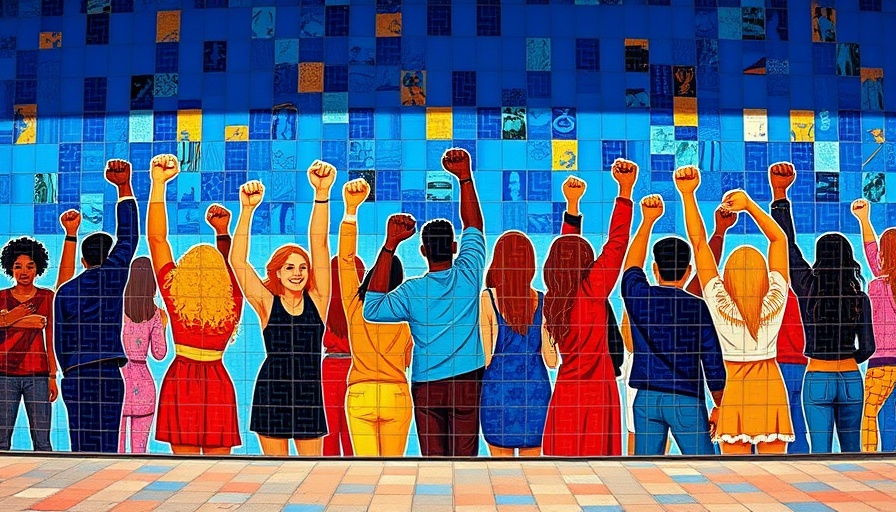 Growing Commons mosaic mural with diverse silhouettes unified.