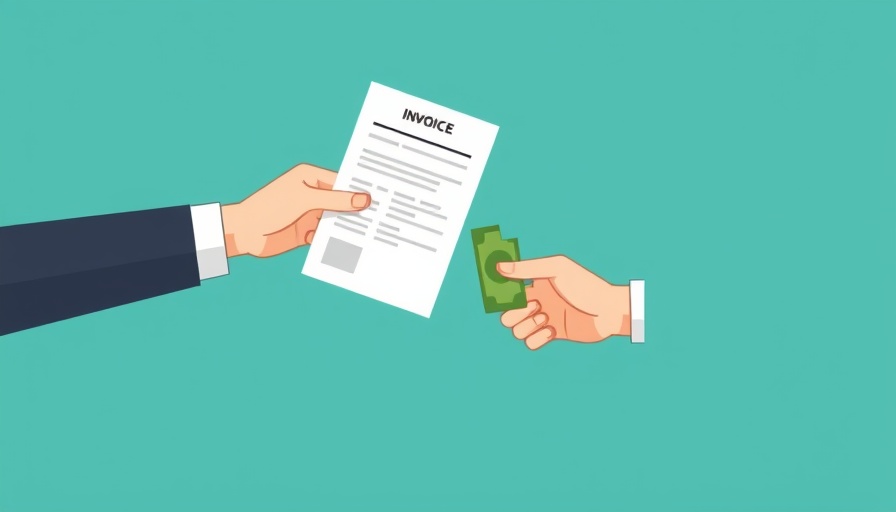 Illustration of invoice financing with hand exchanging money