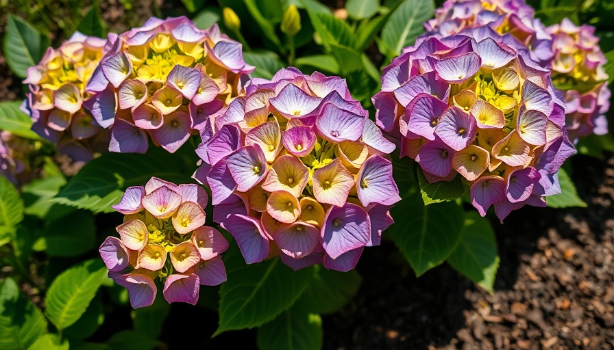Hydrangeas showing signs of browning in summer garden.