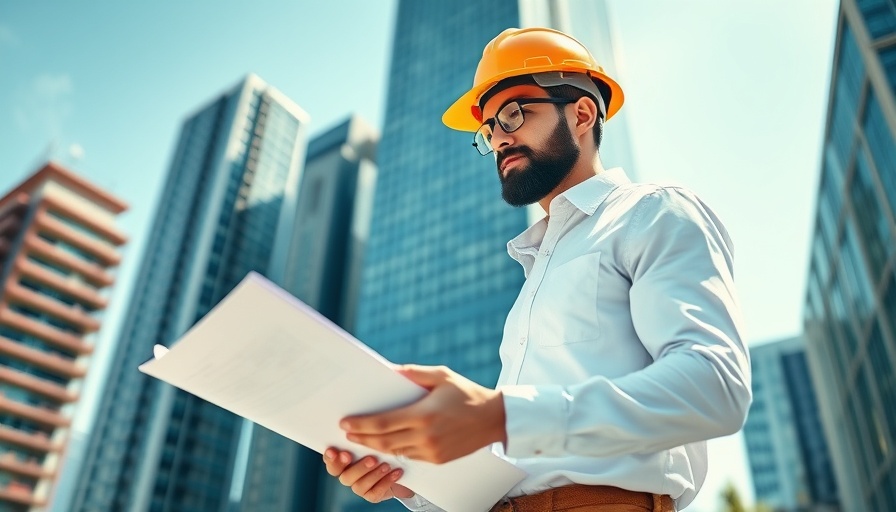 Construction worker in UK analyzing blueprints for skills gaps.
